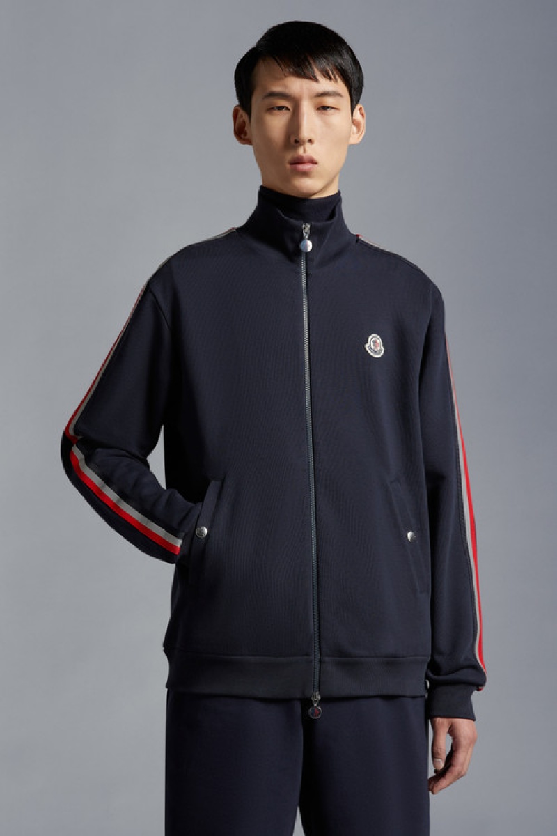 Sudaderas Moncler Tricolor Zip-up Hombre Azul Marino Azules | JIQU-18439