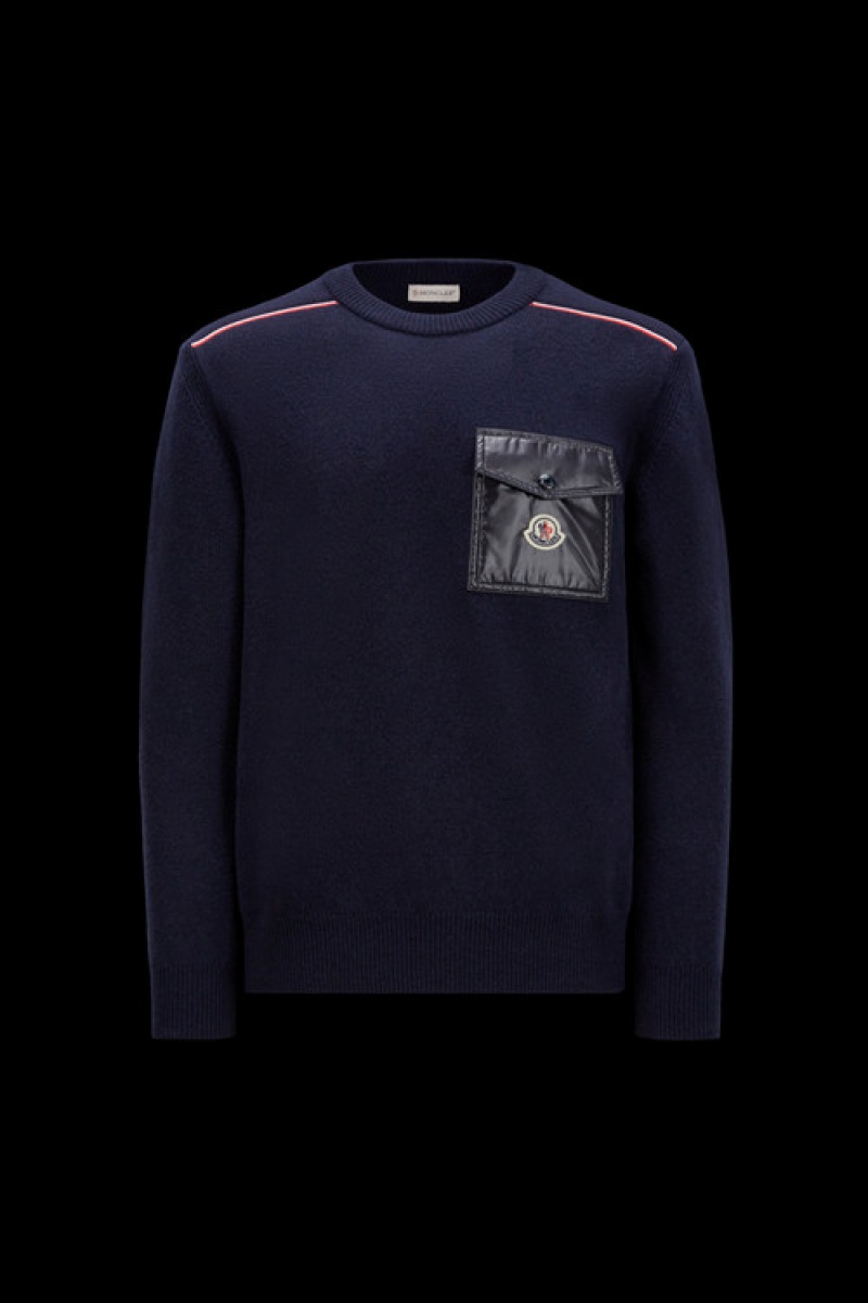 Suéteres Moncler Algodon Jumper With Pocket Hombre Azul Marino Azules | QPDW-74269