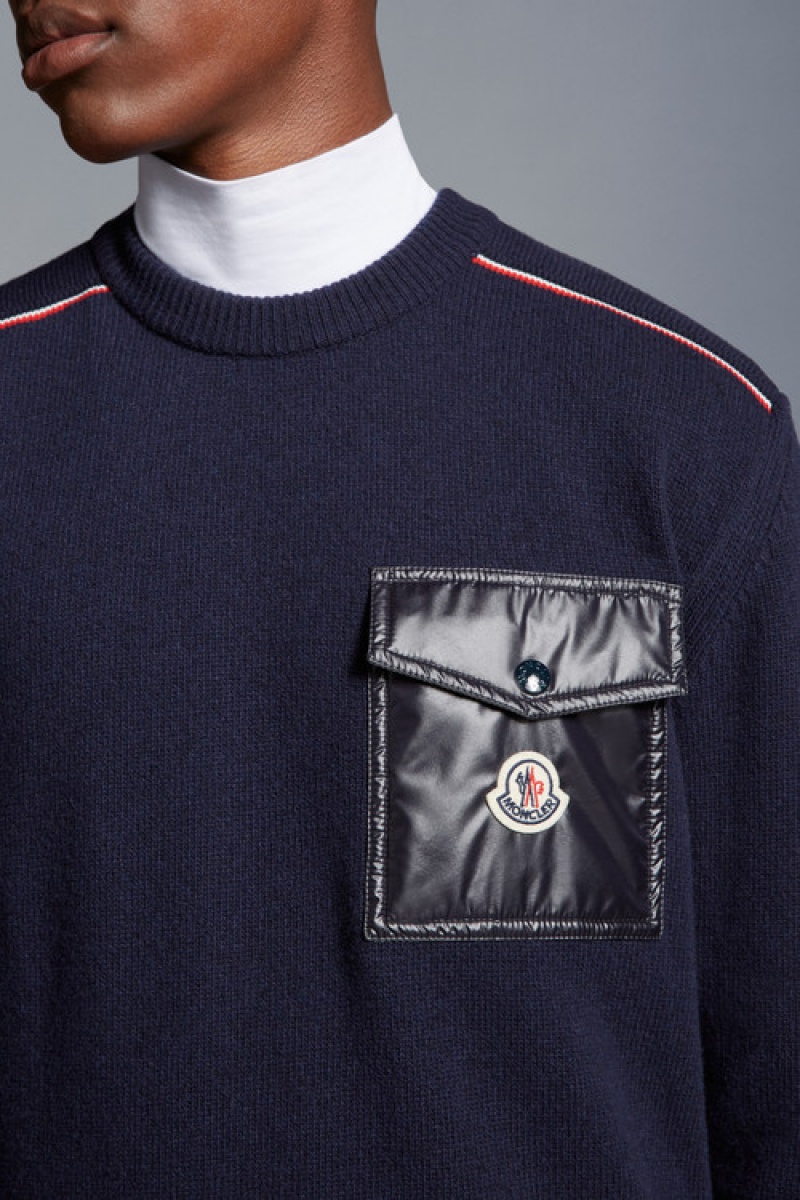 Suéteres Moncler Algodon Jumper With Pocket Hombre Azul Marino Azules | QPDW-74269