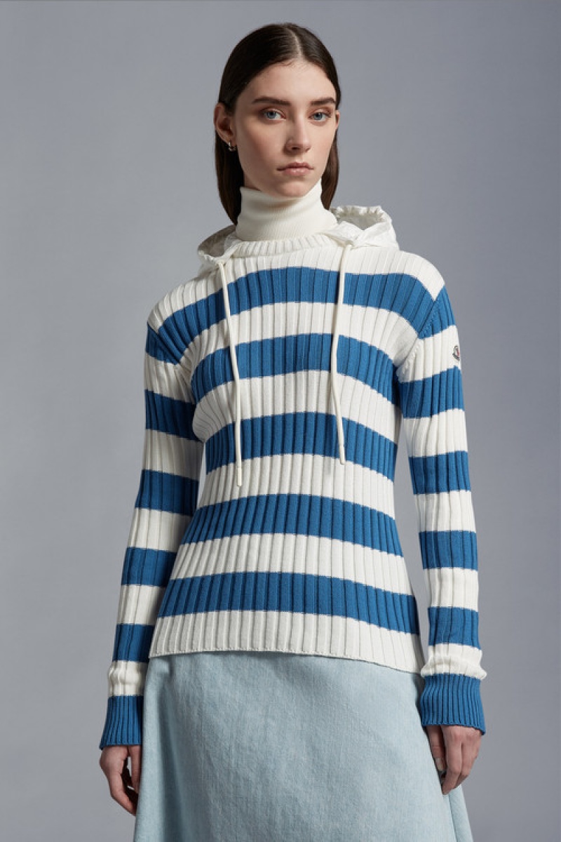 Suéteres Moncler Encapuchado Algodon Mujer Blancos Azules | VILN-92534