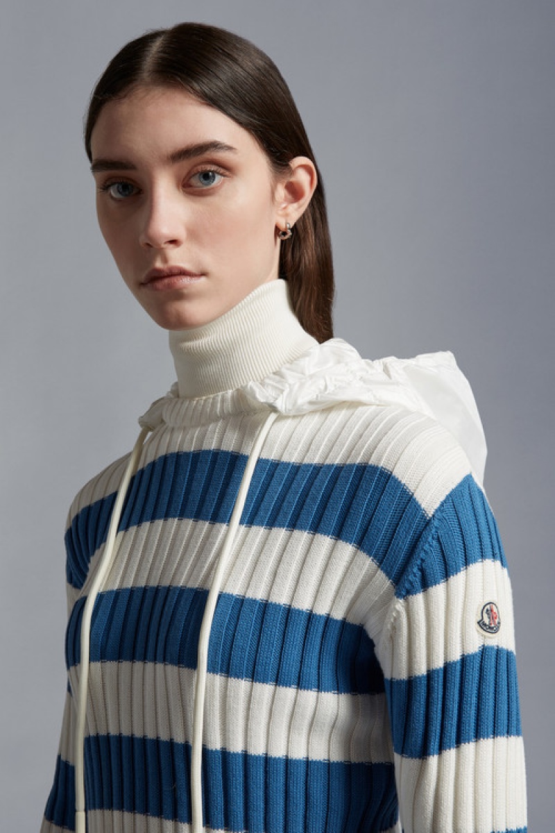 Suéteres Moncler Encapuchado Algodon Mujer Blancos Azules | VILN-92534