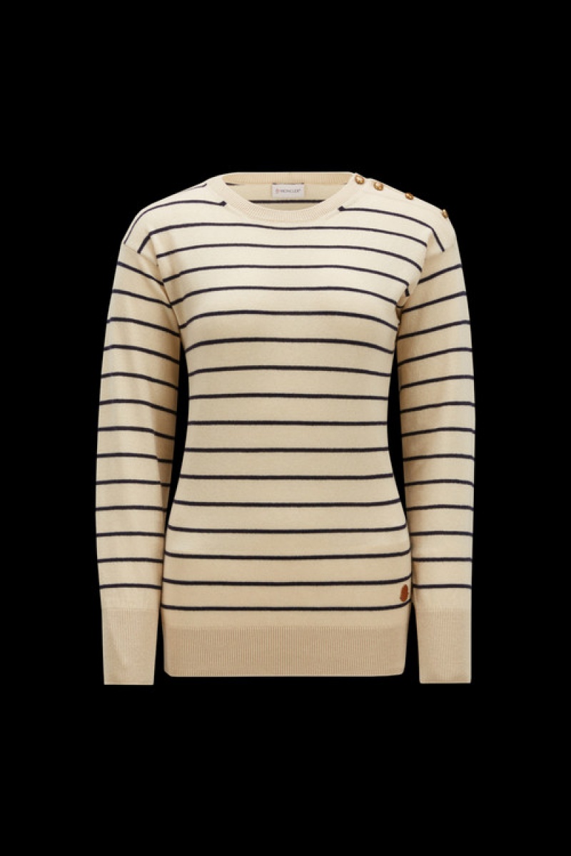 Suéteres Moncler Lana, Algodon & Cashmere Mujer Beige Azul Marino Azules | GVCI-17028