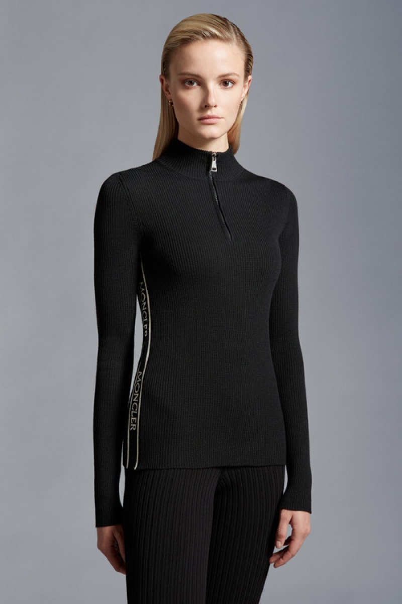 Suéteres Moncler Lana Zip-up Turtleneck Mujer Negros | MGTE-24798