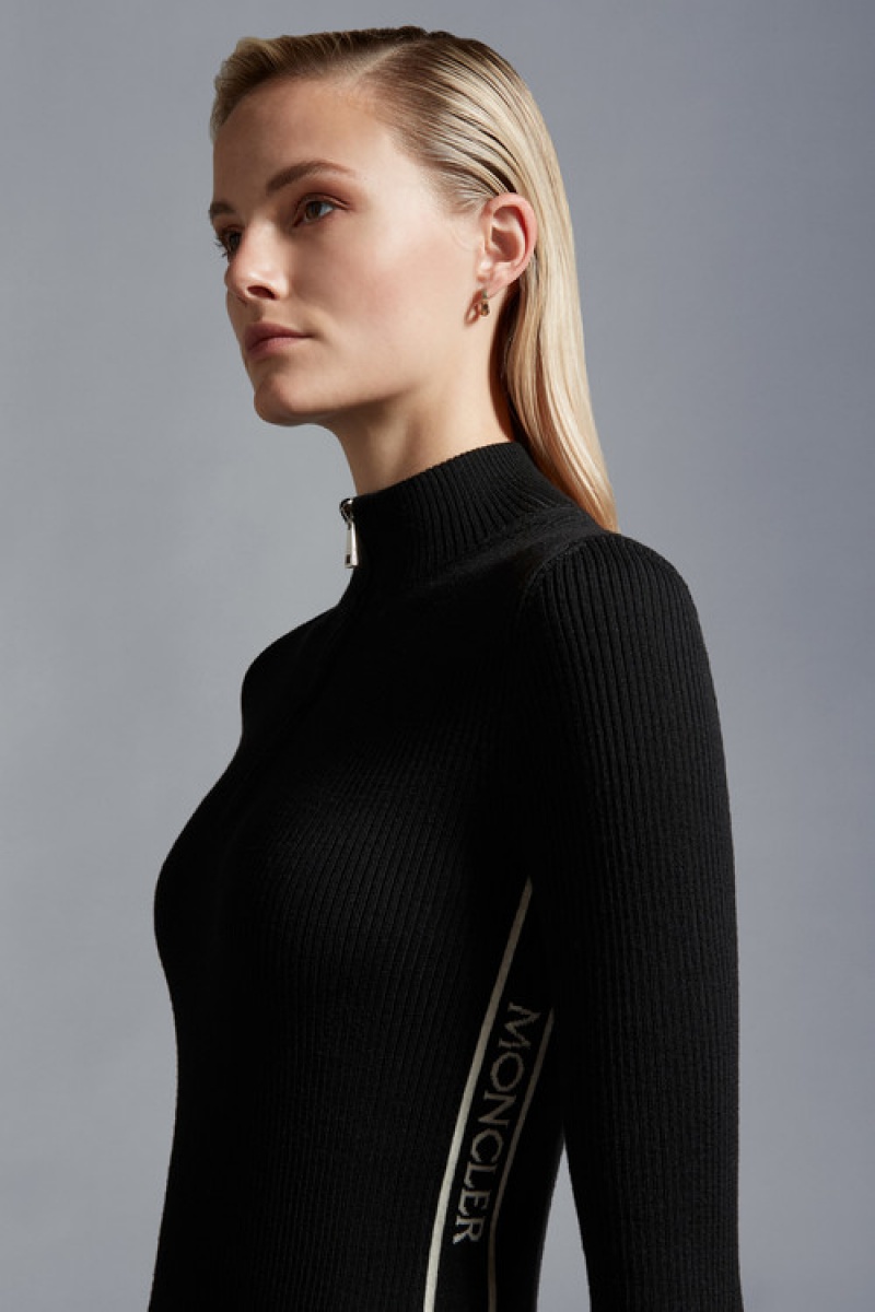 Suéteres Moncler Lana Zip-up Turtleneck Mujer Negros | MGTE-24798