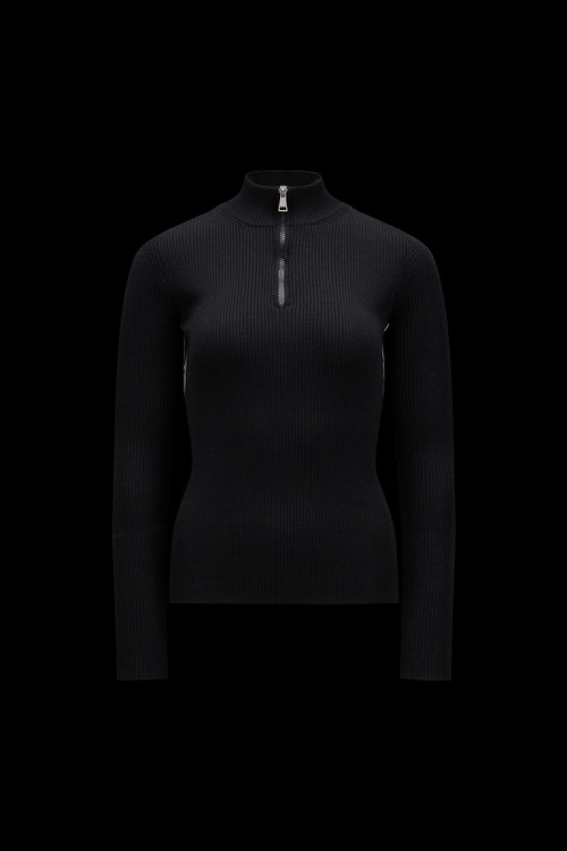 Suéteres Moncler Lana Zip-up Turtleneck Mujer Negros | MGTE-24798