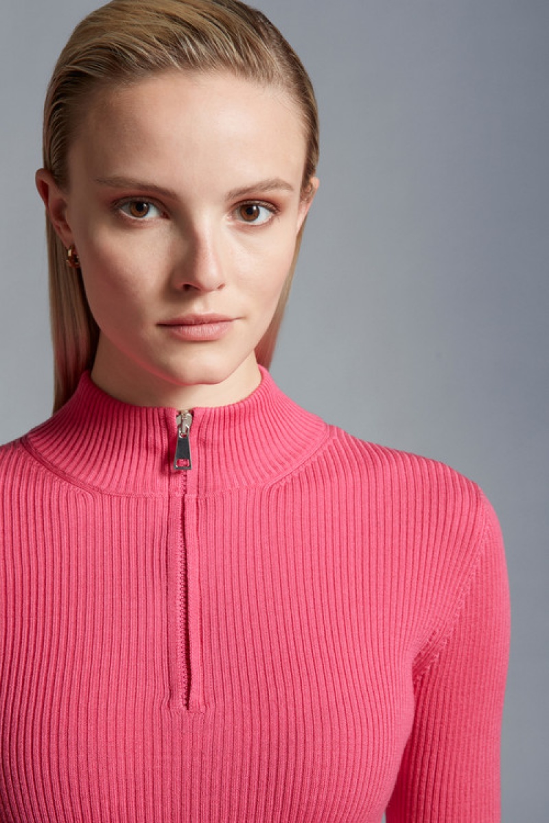 Suéteres Moncler Lana Zip-up Turtleneck Mujer Rosas Claro | LWPM-63521