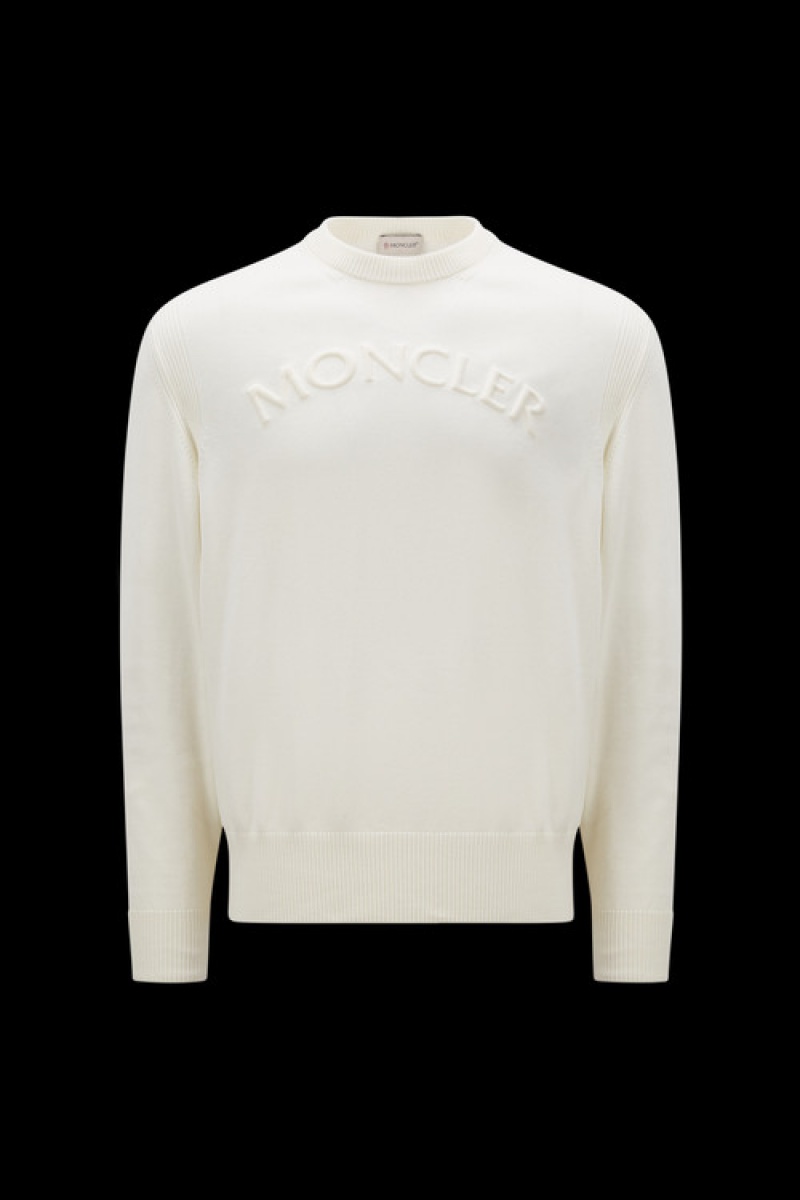 Suéteres Moncler Logo Algodon Hombre Blancos | JXPF-68352