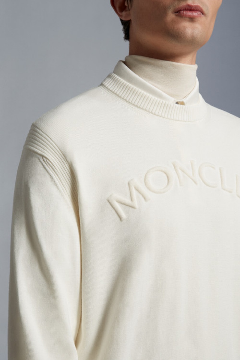 Suéteres Moncler Logo Algodon Hombre Blancos | JXPF-68352