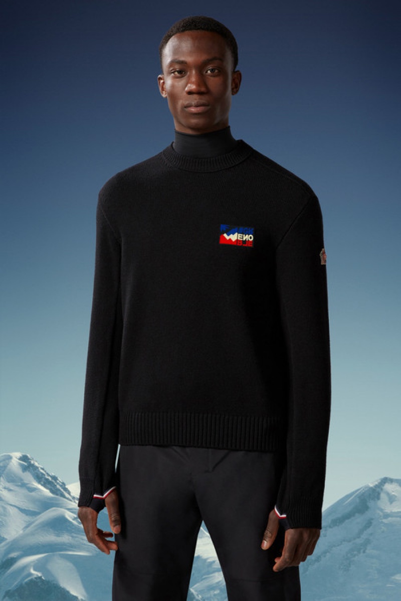 Suéteres Moncler Mountain Logo Lana Hombre Negros | QWKB-82456