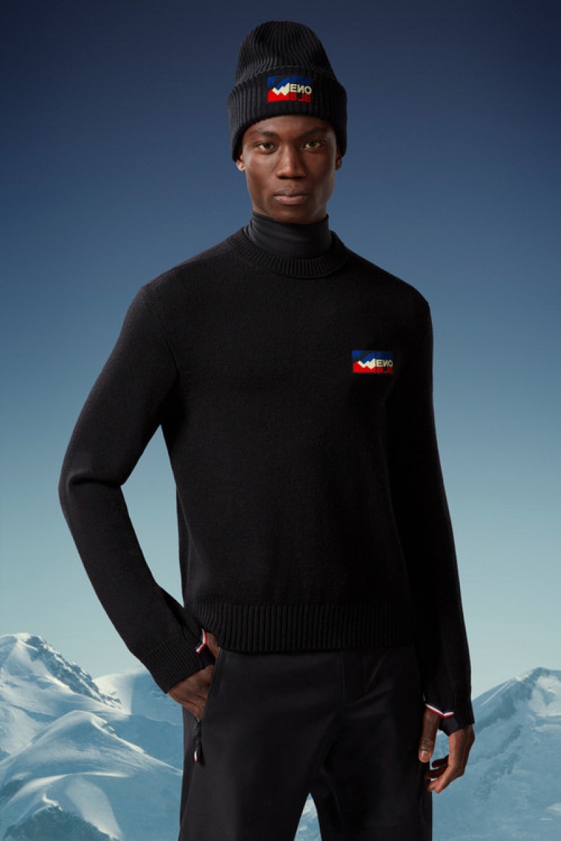 Suéteres Moncler Mountain Logo Lana Hombre Negros | QWKB-82456