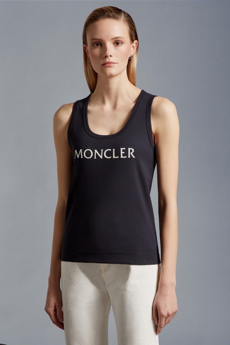 Tank Top Moncler Logo Tank Top Mujer Azul Marino Azules | LRJD-96238