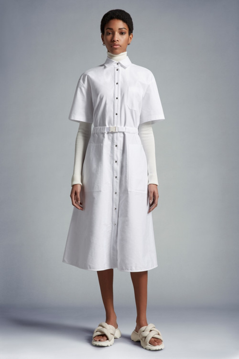 Vestido Moncler Algodon Belted Shirt Mujer Blancos | HSYB-87049